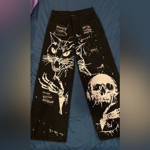 Black Graphic Wide-Leg Jeans